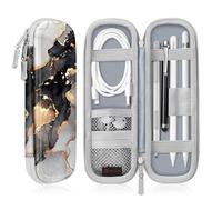 Fintie Estuche Compatible con Apple Pencil (2.ª y 1.ª Generación) - Funda de Material Sintético con Bolsillo de Malla, Mármol Negro Dorado
