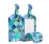 Fintie Etiquetas para Equipaje [Paquete de 2] de Material Sintético con Cubierta de Identificación de Nombre para Maleta,Mosaico Azul