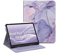 Fintie Folio Case for iPad Pro 11-Inch (M4) 2024 (Model Number: A2836/A2837/A3006) - Multiple Angles Viewing Stand Protective Cover with Pencil Holder & Pocket, Auto Wake/Sleep, Lilac Marble