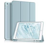 Fintie Funda Compatible con iPad 10,2" 2021/2020/2019 (9.ª, 8.ª y 7.ª Gen) con Soporte Integrado para Pencil - Carcasa Ligera Trasera de TPU Suave con Auto-Reposo/Activación, Azul Hielo
