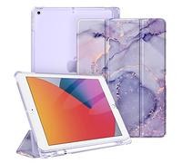 Fintie Funda Compatible con iPad 10,2" 2021/2020/2019 (9.ª, 8.ª y 7.ª Gen) con Soporte Integrado para Pencil - Trasera Transparente Carcasa Ligera Auto-Reposo/Activación, (Z-Mármol Lila Dorado)