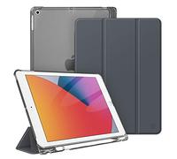 Fintie Funda Compatible con iPad 10,2" 2021/2020/2019 (9.ª, 8.ª y 7.ª Gen) con Soporte Integrado para Pencil - Trasera Transparente Carcasa Ligera Auto-Reposo/Activación, (Gris Oscuro)