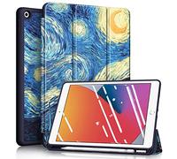 Fintie Funda Compatible con iPad 10,2" 2021/2020/2019 (9.ª, 8.ª y 7.ª Gen) con Soporte Integrado para Pencil - Carcasa Ligera Trasera de TPU Suave con Auto-Reposo/Activación, Noche Estrellada