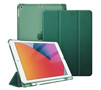 Fintie Funda Compatible con iPad 10,2" 2021/2020/2019 (9.ª, 8.ª y 7.ª Generación) - Trasera Transparente Mate Carcasa Ligera con Soporte y Auto-Reposo/Activación, Satinado Verdinegro