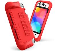 FINTIE Funda Compatible con Nintendo Switch (Modelo OLED) 2021 - Funda Ultraligera Resistente a los Golpes con 2 Soportes para Tarjetas de Juego, diseño de Agarre ergonómico, Color Rojo, Rojo