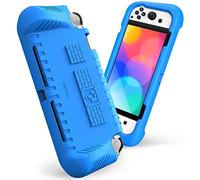 FINTIE Funda Compatible con Nintendo Switch (Modelo OLED) 2021 - Funda Ultraligera Resistente a los Golpes con 2 Soportes para Tarjetas de Juego, diseño ergonómico con Mango de diseño, Color Azul,