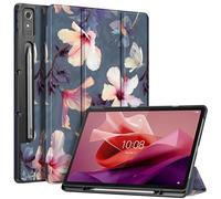 Fintie Funda con soporte para lápiz para Lenovo Tab P12 de 12,7 pulgadas TB370FU 2023, ultrafina, con función de encendido y apagado automático, función atril, hibisco floreciente
