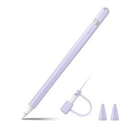 Fintie Funda de Silicona Compatible con Apple Pencil 1.ª Generación - Cubierta Ligera y Suave con 2 Tapas y Correa para Cable Adaptador, (Violeta Gris)