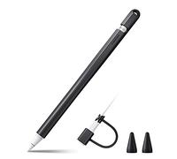 Fintie Funda de Silicona Compatible con Apple Pencil 1.ª Generación - Cubierta Ligera y Suave con 2 Tapas y Correa para Cable Adaptador, Negro