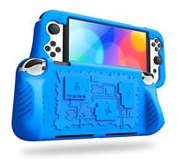 Fintie Funda de Silicona Compatible con Nintendo Switch OLED (2021) con 3 Ranuras para Tarjetas de Juego - Suave Antichoque Antideslizante, Azul