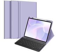 FINTIE Funda de teclado para iPad Air de 13 pulgadas (M3) 2025 / (M2) 2024 con soporte para lápices, cubierta trasera de TPU suave con teclado Bluetooth desmontable magnéticamente, morado lila