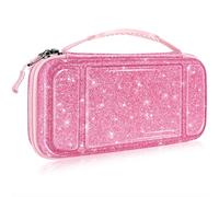 Fintie Funda de transporte para Nintendo Switch OLED modelo 2021/Switch 2017, a prueba de golpes, funda protectora rígida con 10 ranuras para tarjetas de juego y bolsillo interior, Rosa brillante