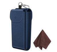 FINTIE Funda Doble de Gafas con Mosquetón - Cubierta Portátil de Cuero Sintético Antirrayas para Gafas de Sol - Azul Marino