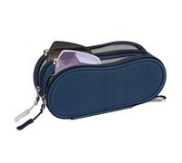 Fintie Funda doble para gafas de sol, bolsa portátil suave para gafas con clip de mosquetón, compartimentos dobles con cremallera para hombres y mujeres, Azul oscuro, Large And Small Compartments