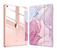 Fintie Funda Durable Compatible con iPad 10,2" 2021/2020/2019 (9.ª, 8.ª y 7.ª Gen) con Portalápiz - Carcasa Trasera Transparente a Prueba de Choques Auto-Reposo/Activación, Mármol Rosa Dorado