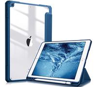 Fintie Funda Durable Compatible con iPad 10,2" 2021/2020/2019 (9.ª, 8.ª y 7.ª Gen) con Portalápiz - Carcasa Trasera Transparente a Prueba de Choques Auto-Reposo/Activación, Azul Marino