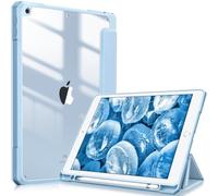 Fintie Funda Durable Compatible con iPad 10,2" 2021/2020/2019 (9.ª, 8.ª y 7.ª Gen) con Portalápiz - Carcasa Trasera Transparente a Prueba de Choques Auto-Reposo/Activación, Azul Claro