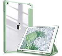 Fintie Funda Durable Compatible con iPad 10,2" 2021/2020/2019 (9.ª, 8.ª y 7.ª Gen) con Portalápiz - Carcasa Trasera Transparente a Prueba de Choques Auto-Reposo/Activación, Verde Gris