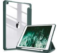 Fintie Funda Durable Compatible con iPad 10,2" 2021/2020/2019 (9.ª, 8.ª y 7.ª Gen) con Portalápiz - Carcasa Trasera Transparente a Prueba de Choques Auto-Reposo/Activación, Verde Medianoche