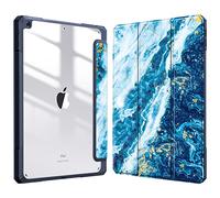 Fintie Funda Durable Compatible con iPad 10,2" 2021/2020/2019 (9.ª, 8.ª y 7.ª Gen) con Portalápiz - Carcasa Trasera Transparente a Prueba de Choques Auto-Reposo/Activación, Océano Azul