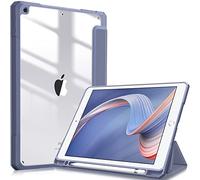 Fintie Funda Durable Compatible con iPad 10,2" 2021/2020/2019 (9.ª, 8.ª y 7.ª Gen) con Portalápiz - Carcasa Trasera Transparente a Prueba de Choques Auto-Reposo/Activación, Lavanda Gris