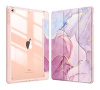 Fintie Funda Durable Compatible con iPad 9.7 (6.ª Gen 2018/5.ª Gen 2017), iPad Air 2 2014/ Air 2013 con Portalápiz para Pencil - Carcasa Trasera Transparente a Prueba de Choques,Mármol Rosa Dorado