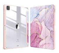 Fintie Funda Durable Compatible con iPad Pro 12,9" (2022/2021/2020/2018-6.ª, 5.ª, 4.ª y 3.ª Gen) Carcasa con Portalápiz Trasera Transparente a Prueba de Choques, Mármol Rosa Dorado
