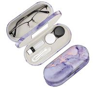 FINTIE Funda Gafas y Lentillas 2 en 1, Rigida Doble Compartimento Estuche para Gafas y Lentes de Contacto de Viaje portátil con Espejo Integrado