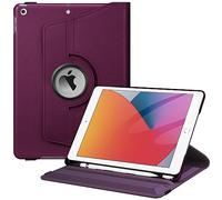 Fintie Funda Giratoria Compatible con iPad 10,2" 2021/2020/2019 (9.ª, 8.ª y 7.ª Gen) con Soporte Integrado para Pencil - Rotación de 360 Grados Carcasa Auto-Reposo/Activación, (Morado)