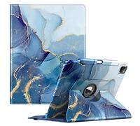 Fintie Funda Giratoria Compatible con iPad Pro 12,9" (2022/2021/2020/2018-6.ª, 5.ª, 4.ª y 3.ª Gen) Carcasa con Portalápiz Rotación de 360 Grados Auto-Reposo/Activación, Mármol Azul Dorado