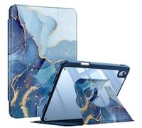 Fintie Funda Giratoria para iPad A16 de 11 Generación 2025 y 10 Generación 2022 de 11 Pulgadas, Funda 360° con Parte Trasera de acrílico Transparente, Marco Resistente - Azul mármol Dorado