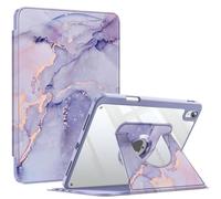 Fintie Funda Giratoria para iPad A16 de 11 Generación 2025 y 10 Generación 2022 de 11 Pulgadas, Funda 360° con Parte Trasera de acrílico Transparente, Marco Resistente - Mármol Dorado púrpura