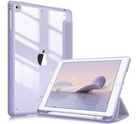 Fintie Funda Durable Compatible con iPad 9.7 (6.ª Gen 2018/5.ª Gen 2017), iPad Air 2 2014/ Air 2013 con Portalápiz para Pencil - Carcasa Trasera Transparente a Prueba de Choques, Lila Gris