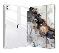 FINTIE Funda híbrida compatible con iPad Pro de 13 pulgadas 2024 (M4), soporte para lápices integrado, funda a prueba de golpes con carcasa trasera transparente, encendido y apagado automático, mármol