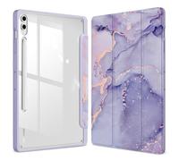 FINTIE Funda híbrida Delgada para Samsung Galaxy Tab S10 Plus, S9 FE/S9 Plus de 12.4 Pulgadas con Soporte para S Pen, Funda a Prueba de Golpes con Carcasa Trasera Transparente, Mármol Lila