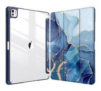 Fintie Funda híbrida iPad Pro de 13 Pulgadas (M4) 2024 con Soporte bolígrafo, Funda Protectora Resistente a los Golpes con Carcasa rígida Transparente en la Parte Trasera, Mármol del océano