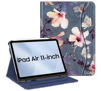 Fintie Funda Multiángulo para iPad Air 11 Pulgadas 2025(M3)/2024(M2), Funda iPad Air 5ª Gen(2022)/4ª Gen(2020) 10.9" con Portalápiz - Delgada con Bolsillo y Auto-Reposo/Activación, Hibisco