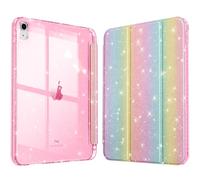 Fintie Funda para iPad 11ª Gen 2025 (A16) de 11", iPad 10ª Gen de 10.9" (2022) con Soporte para bolígrafo, Funda Brillante antichoque con Cubierta Trasera Transparente,Gradiente Azul Polvo Amarillo