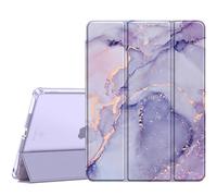 Fintie Funda para iPad de 10,2" de 9/8/7 Gen (Modelo 2021/2020/2019) | Soporte Integrado para Pencil - Trasera Transparente Carcasa Ligera Auto-Reposo/Activación, Z-Mármol Lila Dorado