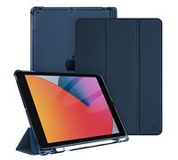 Fintie Funda para iPad de 10,2" de 9/8/7 Gen (Modelo 2021/2020/2019) | Soporte Integrado para Pencil - Trasera Transparente Carcasa Ligera Auto-Reposo/Activación, Azul Oscuro
