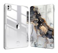 FINTIE Funda para iPad Pro 11 Pulgadas (M4) 2024 con lápiz - Delgada Ligera Transparente Carcasa Trasera con Borde de TPU Suave, Cloudy Marble