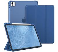 FINTIE Funda para iPad Pro 11 pulgadas (M4) 2024 con lápiz titular - Delgada ligera carcasa trasera mate translúcida carcasa de suave TPU con Auto despertador/sueño, azul marino