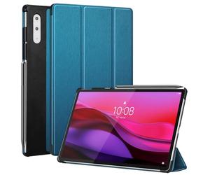 Fintie Funda para Lenovo Yoga Tab Plus Tablet de 12,7 pulgadas 2025 (TB-520FU), delgada, piel sintética, funda protectora con encendido y apagado automático, efecto satinado, color verde azulado