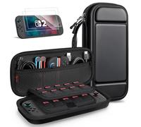 FINTIE Funda para Nintendo Switch 2 (2025) de Gran Capacidad - Set de Accesorios 2 en 1 con 2 Protectores de Cristal y 1 Estuche de Viaje rígido portátil - Negro