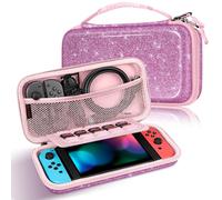 FINTIE Funda para Nintendo Switch Modelo OLED 7.0" / Switch 6.2" - [Antigolpes] Portátil de bolsa protectora con 10 titulares para tarjetas de juego y bolsillo interior, (Y-glitter violeta)