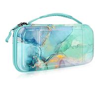 Fintie Funda Portátil Compatible con Nintendo Switch/Switch OLED (2021) - [Antichoque] Estuche Dura para Viaje con 10 Ranuras y Bolsillo Interno para Joy-con, Mármol Verde Dorado