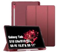 FINTIE Funda para Samsung Galaxy Tab S10 Lite 2025/S10 FE /S9 FE 10.9"/S9 11" con S Pen Portalápices, Delgada Ligera Case Retro Mate Translúcida Carcasa con Auto Despertador / Sueño, (Burgundy)