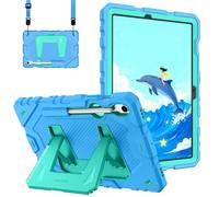 Fintie Funda para Samsung Galaxy Tab S10 Lite/S10 FE/S9 FE 10.9"/Tab S9 11" | Funda Protectora Niños Resistente a Prueba de Golpes con Soporte y Correa para el Hombro, Azul Verde