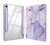 Fintie Funda para Samsung Galaxy Tab S10 Lite/S10 FE/S9 FE 10.9"/Tab S9 11" | Soporte para S Pen, Funda Híbrida Delgada a Prueba de Golpes con Carcasa Trasera Transparente, Mármol Lila