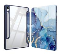Fintie Funda para Samsung Galaxy Tab S10 Lite/S10 FE/S9 FE 10.9"/Tab S9 11" | Soporte para S Pen, Funda Híbrida Delgada a Prueba de Golpes con Carcasa Trasera Transparente, Mármol Azul